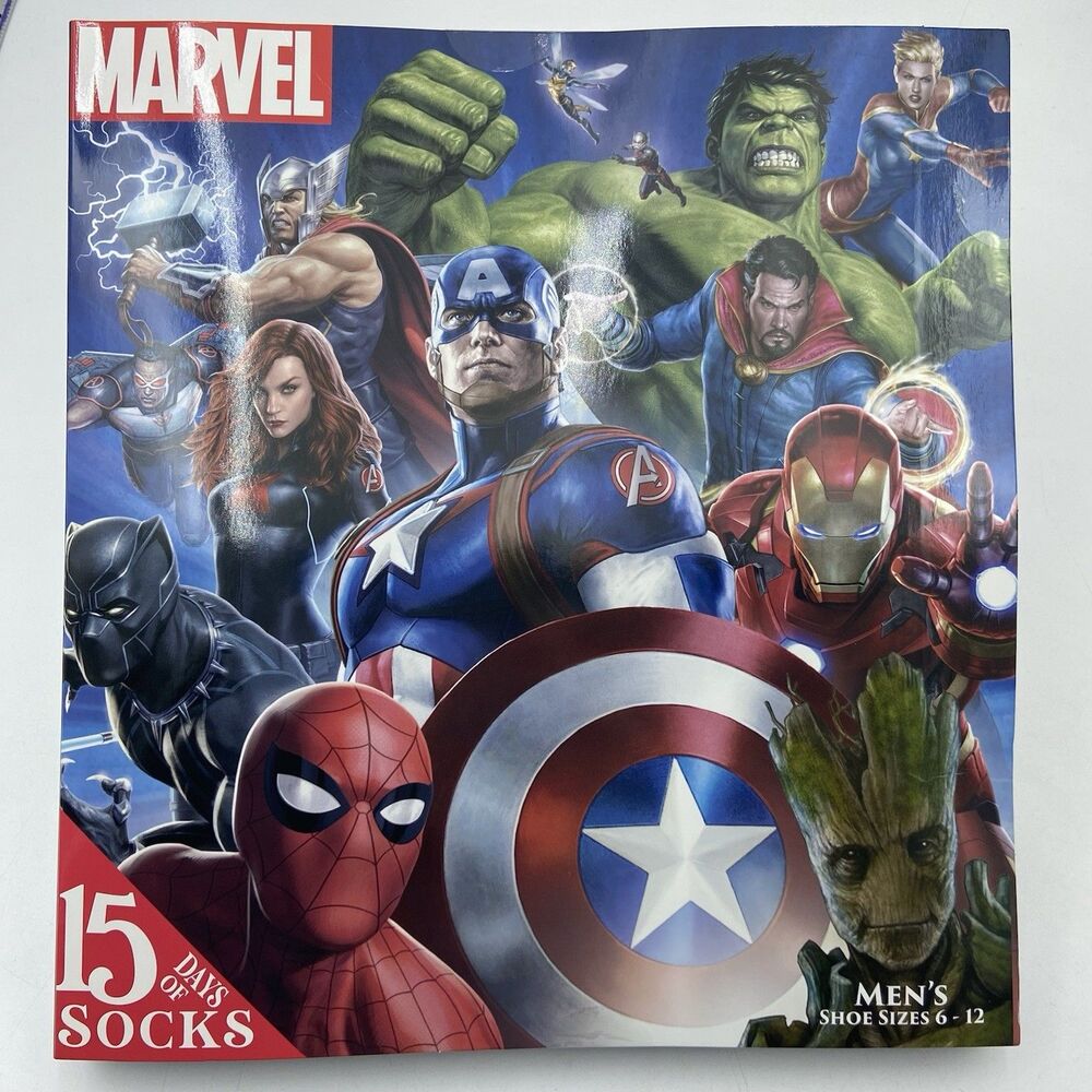 Men's (6-12) Marvel 15 Days of Socks Advent Calendar 15pk NEW Gift Christmas